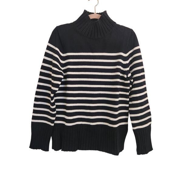 NWT J. Crew Cotton Turtleneck Sweater In Stripe Black White S - Picture 4 of 8